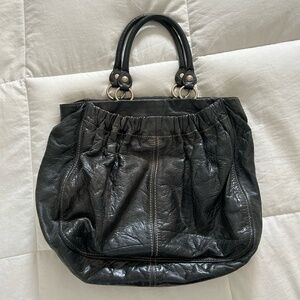 9🔥 MIU MIU BLACK VITELLO SHINE LEATHER GATHERED HOBO 🔥